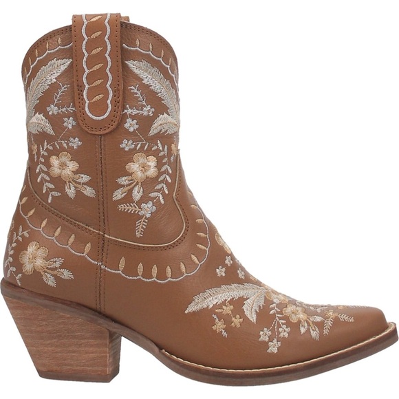 dingo Shoes - Dingo Primrose Leather Bootie, Brown Embroidered Floral Western Boots, Size 8.5